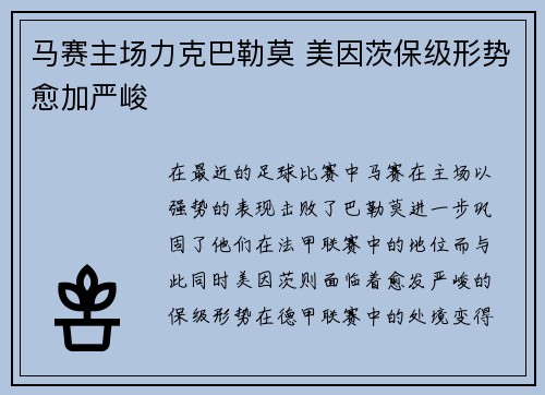 马赛主场力克巴勒莫 美因茨保级形势愈加严峻